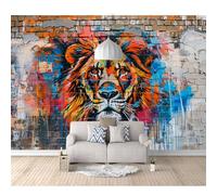 Wall Mural Photo Self-Adhesive Wallpaper Colorful Lion Vintage Bricks 100x70cm Large Sticker Decor Print Picture Design Art for Walls Living Room Bedroom TV Background