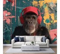 Wall Mural Photo Wallpaper 500 x 280 cm Street Art Graffiti Animals Chimpanzees Non-Woven Wallpaper Decoration, Wall Mural & Home Decor Color, Premium Art Print Decor for Living Room Kids' Bedroom