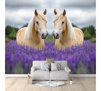 Wall Mural Photo Wallpaper Animal Golden Palomino Horse Lavender 250x175 cm Poster Mural HD 3D Print Non-Woven Photo Wallpaper, Modern Living Room Bedroom TV Backdrop Wall Decoration