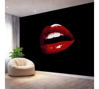 Wall Mural Photo Wallpaper Black - Simple Sexy Lips Pattern Poster Non-Woven Wallpaper for Bedroom Living Room Office, 350 x 256 cm Large 3D Art Print Wall Mural Decorative