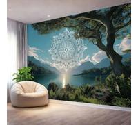 Wall Mural Photo Wallpaper Colorful - Nature Plants Lakes Mandala Pattern Poster Non-Woven Wallpaper for Bedroom Living Room Office, 400 x 280 cm Large 3D Art Print Wall Mural Decorative