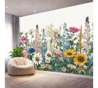 Wall Mural Photo Wallpaper Colorful - Watercolor Wild Grass Wildflower Pattern Poster Non-Woven Wallpaper for Bedroom Living Room Office, 200 x 140 cm Large 3D Art Print Wall Mural Decorative