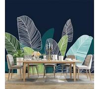 Wall Mural Photo Wallpaper Dark Blue - Minimalist Plants Banana Leaves Lines Pattern Poster Non-Woven Wallpaper for Bedroom Living Room Office, 350 x 256 cm Large 3D Art Print Wall Mural Decorative