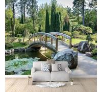 Wall Mural Photo Wallpaper Decoration Japanese Garden Elegant Wooden Bridge Non-Woven Premium Art Print Poster Modern Design 200 x 140 cm Photo Mural for Child Teenagers Bedroom