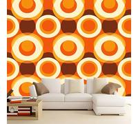 Wall Mural Photo Wallpaper Decoration Retro 70S Brown and Orange Bubbles Non-Woven Premium Art Print Poster Modern Design 150 x 105 cm Photo Mural for Child Teenagers Bedroom
