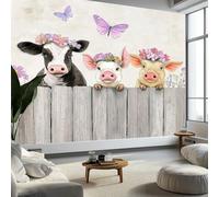 Wall Mural Photo Wallpaper Farm Animal Fence Wall Art Wallpaper Mural Photo 250x175 cm Kids Bedroom Living Room Home Poster Decoration, Grey
