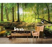 Wall mural photo wallpaper forest stream green trees art + adhesive 144x100 inch