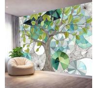 Wall Mural Photo Wallpaper Grey - Abstract Geometric Big Trees Pattern Poster Non-Woven Wallpaper for Bedroom Living Room Office, 200 x 140 cm Large 3D Art Print Wall Mural Decorative