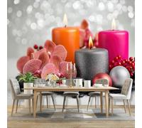 Wall Mural Photo Wallpaper Grey - Modern Style Candles Flowers Pattern Poster Non-Woven Wallpaper for Bedroom Living Room Office, 350 x 256 cm Large 3D Art Print Wall Mural Decorative