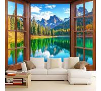 Wall Mural Photo Wallpaper Lake and Mountain Landscape 350x256 cm Modern Poster Mural HD 3D Print Non-Woven Photo Wallpaper, for Living Room Bedroom Kids Room