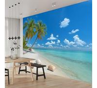 Wall Mural Photo Wallpaper Landscape Tropical Beach Non-Woven Art Print Wall Mural Decoration Poster Picture Design Modern Living Room Kitchen Dining Room Bedroom Photo Wallpaper 200 x 140 cm Blue