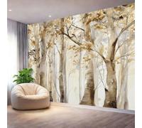 Wall Mural Photo Wallpaper Light Brown - Watercolor Plant Birch Pattern Poster Non-Woven Wallpaper for Bedroom Living Room Office, 200 x 140 cm Large 3D Art Print Wall Mural Decorative