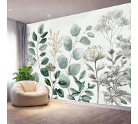 Wall Mural Photo Wallpaper Light Color - Simple Watercolor Eucalyptus Leaves Pattern Poster Non-Woven Wallpaper for Bedroom Living Room Office, 350 x 256 cm Large 3D Art Print Wall Mural Decorative