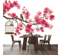 Wall Mural Photo Wallpaper Pink Cherry Blossom Bird 350x256 cm Modern Poster Mural HD 3D Print Non-Woven Photo Wallpaper, for Living Room Bedroom Kids Room