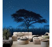 Wall Mural Photo Wallpaper Starry Sky Tall Trees Night View 350x256 cm Modern Poster Mural HD 3D Print Non-Woven Photo Wallpaper, for Living Room Bedroom Kids Room
