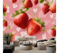 Wall Mural Photo Wallpaper Strawberry Theme Heart 500x280 cm Modern Poster Mural HD 3D Print Non-Woven Photo Wallpaper, for Living Room Bedroom Kids Room