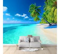 Wall Mural Photo Wallpaper Tropical Beach with Coconut Trees 350x256 cm Modern Poster Mural HD 3D Print Non-Woven Photo Wallpaper, for Living Room Bedroom Kids Room