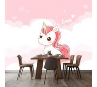 Wall Mural Pink Cartoon Unicorn 350x256 cm Photo Wallpaper, 3D Print Non-Woven Large Poster Mural for Living Room Bedroom TV Sofa Background Family Wall Decor