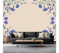 Wall Mural Plant Bellflower Vines 400 x 280 cm Photo Wallpaper, Geometric Border Non-Woven Mural Wallpaper for Living Room Bedroom Kids Room TV Sofa Background Family Wall Decor