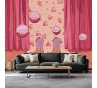 Wall Mural Princess Photo Wallpaper 450W x 280H cm, Pink Cowboy Boots Geometry Non-Woven Mural Wall Art Decoration Poster Picture Design - Wallpaper Modern for Kids Room Living Room Bedroom