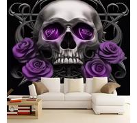 Wall Mural Purple Photo Wallpaper Mural 78.7" x 55.1" Gothic Skull Roses Art Photo Mural Decor for Living Room, Bedroom, Office and Kids Room, Easy to Install