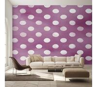 Wall Mural Purple White Polka Dot Wallpaper - Geometric Circles Dots Photo Wallpaper for Living Room Bedroom, Non-Woven Purple White Wall Paper Home Decor Art 300x210 cm w6g30