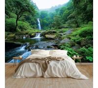 Wall Mural Realistic Natural Scenery Jungle Waterfall 250 x 175 cm - Non-Woven Large Photo Wallpaper Background, Non-Self-Adhesive Wall Poster Decor for Home Bedroom, Living Room Playroom Green