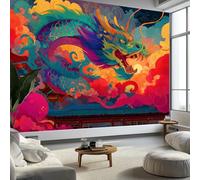 Wall Mural Retro Auspicious Clouds Divine Dragon Totem 400 x 280 cm - Non-Woven Large Photo Wallpaper Background, Non-Self-Adhesive Wall Poster Decor for Home Bedroom, Living Room Playroom Multicolor