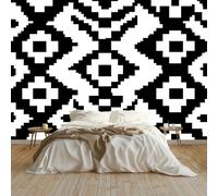 Wall Mural Retro Classic Pixel Geometric Ethnic Grid for Kids Room 200 x 140 cm, Eco-Friendly Waterproof Wallpaper Photo Mural Wall Decor for Nursery Bedroom Playroom Wall Covering Black and White