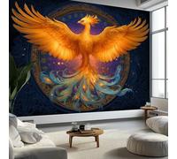 Wall Mural Retro Phoenix Sacred Totem 250 x 175 cm - Premium Non-Woven Large Photo Wallpaper Background, Non-Self-Adhesive Wall Poster Decor for Home Bedroom, Living Room Playroom Blue