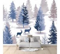Wall Mural Retro Snow Scene Forest Deer Trees for Kids Room 250 x 175 cm, Eco-Friendly Waterproof Wallpaper Photo Mural Wall Decor for Nursery Bedroom Playroom Wall Covering Grey