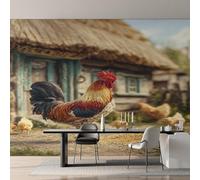 Wall Mural Rooster Wallpaper - Farm Country Chicken Photo Wallpaper for Living Room Bedroom, Non-Woven Multicolor Wall Paper Home Decor Art 500x350 cm w6g4