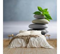 Wall Mural Ruhe Steine Blätter Photo Wallpaper Non-Woven 200x140 cm Wallpaper Roll Mural Wallcoverings for Bedroom Living Room TV Backdrop, Grau