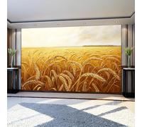 Wall Mural Rural Wheat Fields Wallpaper 350 x 256 cm Gold Non-Woven Indoor Wall Mural for Living Room Bedroom