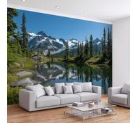 Wall Mural Rustic Print Photo Wallpaper, Pastoral Forest Mountain Botanical Conifer Wall Mural - Modern Design Decoration Picture Poster Wallpaper 450W x 315H cm for Living Room Kids Bedroom Nursery