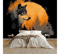 Wall Mural Schwarz Non-Woven Feature Wallpaper Tiere Wolf Mond Theme Poster Art Large Mural, for Living Room Bedroom Office, Wall Decoration 350x256 cm