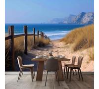 Wall Mural Sea View Beach Grass 300x210 cm Photo Wallpaper, 3D Print Non-Woven Large Poster Mural for Living Room Bedroom TV Sofa Background Family Wall Decor