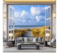 Wall Mural Sea View Outside The Window 500x280 cm Photo Wallpaper, 3D Print Non-Woven Large Poster Mural for Living Room Bedroom TV Sofa Background Family Wall Decor