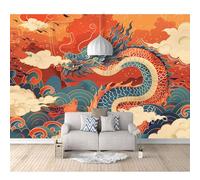 Wall Mural Self-Adhesive Wallpaper 3D Oriental Mythology Dragon red 100x70cm for Living Room Bedroom Tv Background Office Restaurant Motif Stickers