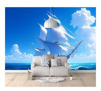 Wall Mural Self-Adhesive Wallpaper 3D Sailing Ships at sea 100x70cm for Living Room and Bedroom Murals Home Decoration Photo Stickers Art
