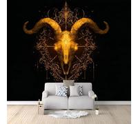 Wall Mural Sheep Skull Tribe Patterns Mystery Animal for Kids Room 300 x 210 cm, Eco-Friendly Waterproof Wallpaper Photo Mural Wall Decor for Nursery Bedroom Playroom Wall Covering Black
