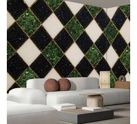 Wall Mural Shimmering Diamond Pattern Wallpaper, 3D Wall Mural Decoration Poster Luxurious Geometric Design, Beige Green Photo Wallpaper For Living Room Bedroom Children'S Room Office 400X280Cm