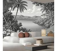 Wall Mural Simple Palm Tree Architecture Wallpaper, 3D Wall Mural Decoration Poster Landscape Painting Design, Black White Photo Wallpaper For Living Room Bedroom Children'S Room Office 250X175Cm