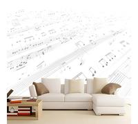Wall Mural - Simplicity Music Score Texture Wallpaper for Kids Room Decor, Large Black and White Non-Woven Wall Paper for Living Room TV Background Office, 250 x 175 cm (Non-Self-Adhesive)