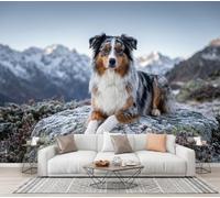 Wall Mural Snow-Capped Mountains Animals Photography 350×256 CM Photo Wallpaper | Sheepdog Snow Mountain Rock Print Silk Mural Wallpaper,for Living Room Bedroom TV Sofa Background Family Wall Decor