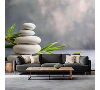 Wall Mural Spa Concept Pebbles Bamboo Leaves 250 x 175 cm Photo Wallpaper, Non-Woven Mural Wallpaper - Living Room Bedroom Kids Room TV Sofa Background Family Wall Decor