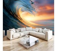 Wall Mural Sunset Glass Waves Wallpaper, 3D Wall Mural Decoration Poster Abstract Art Picture Design Photo Wallpaper for Living Room Bedroom Children's Room Office 200 x 140 cm