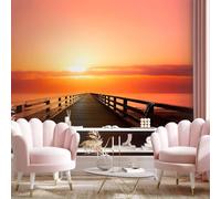 Wall Mural Sunset Landscape 150x105 cm 3D Photo Wallpaper Wooden Bridge Wallpaper Non-Woven Wall Art Decoration Poster for Bedrooms and Living Room 690-ABC
