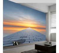 Wall Mural Surrealism Photo Wallpaper 500W x 280H cm, Floor Tiles Corridor Sunset Non-Woven Mural Wall Art Decoration Poster Picture Design - Wallpaper Modern for Kids Room Living Room Bedroom