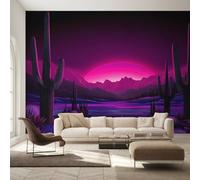Wall Mural Synthwave Wallpaper - Retrowave Landscape Desert Photo Wallpaper for Living Room Bedroom, Non-Woven Black Purple Wall Paper Home Decor Art 250x175 cm w6g30
